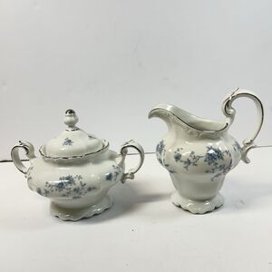 Johann Haviland Bavaria "Blue Garland" Lidded Sugar Bowl & Creamer Pitcher